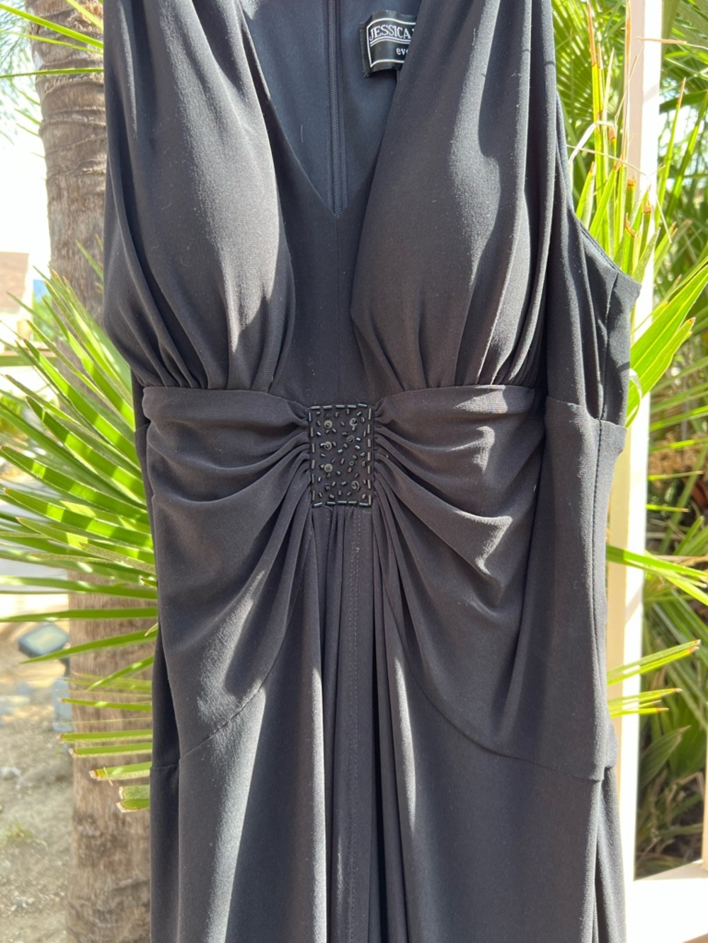 ❤️Jessica Howard Black Strapless Ruched Evening Gown with Beaded Waist